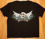 Kort zwart dames t-shirt met opdruk en strass,maat S, zgan, Zwart, Ophalen of Verzenden, Zo goed als nieuw, Korte mouw
