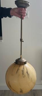 Art deco schoollamp met gemarmerd glas, Huis en Inrichting, Lampen | Hanglampen, Ophalen, Gebruikt, Glas, Minder dan 50 cm