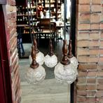 Vintage glazen hanglamp / luster met hout accent, Ophalen of Verzenden