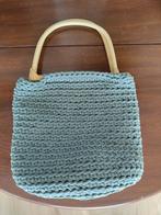 Handgemaakt tasje met bamboe beugels - grijsblauw, Ophalen of Verzenden, Nieuw, Blauw, Handtas