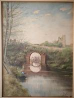 Aquarel Schilderij - Landschap met Brug, Antiek en Kunst, Kunst | Schilderijen | Klassiek, Ophalen