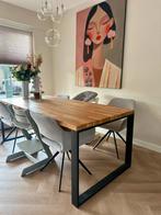 Eikenhouten Eettafel met Metalen Onderstel, Huis en Inrichting, Tafels | Eettafels, Ophalen, Gebruikt, 100 tot 150 cm, Eikenhout