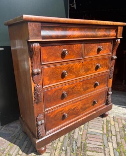 Engelse Mahonie Ladekast, 19e Eeuw, Antiek en Kunst, Antiek | Meubels | Kasten, Ophalen of Verzenden