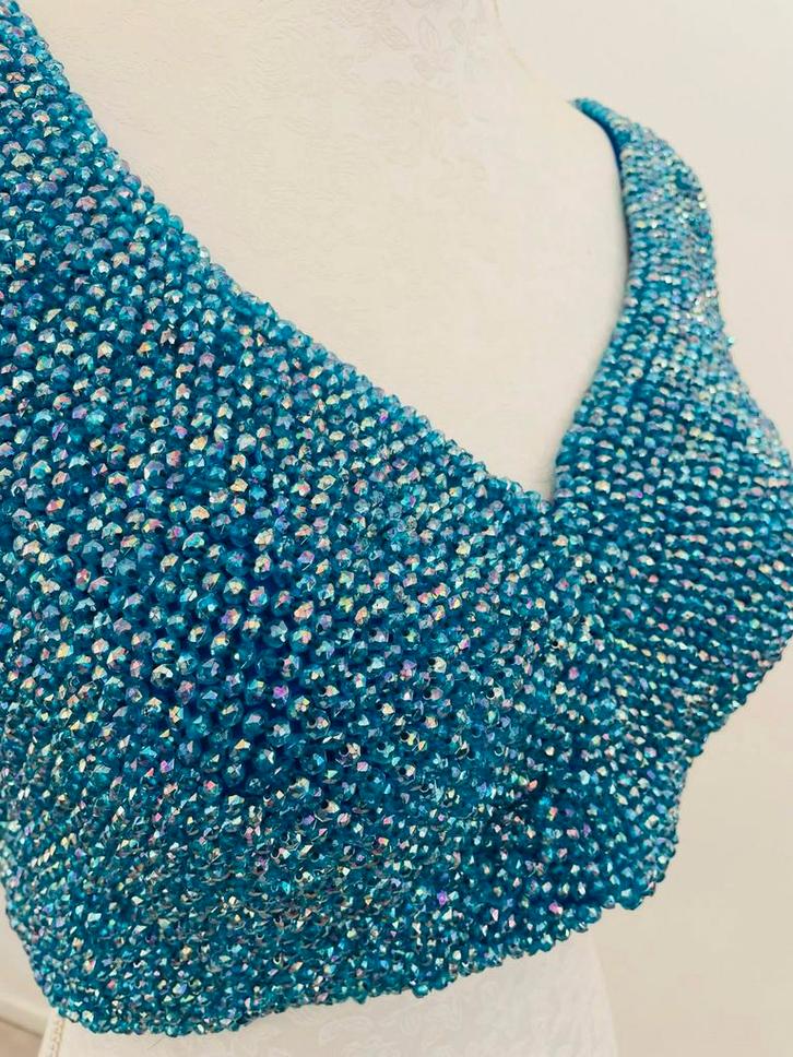 Blauwe hand gemaakte Kristallen Kralen Top, Kleding | Dames, Tops, Nieuw, Maat 38/40 (M), Blauw, Zonder mouw, Verzenden