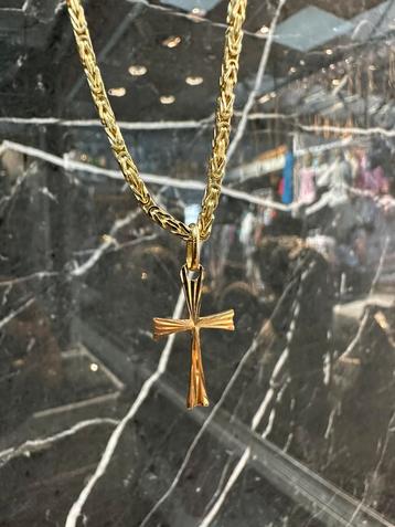 14k gouden koninhsketting met kruis | 65 cm beschikbaar voor biedingen