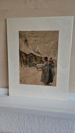 Staphorst oude prent anno 1900 in passe-partout, Ophalen of Verzenden, Voor 1940, Gebruikt
