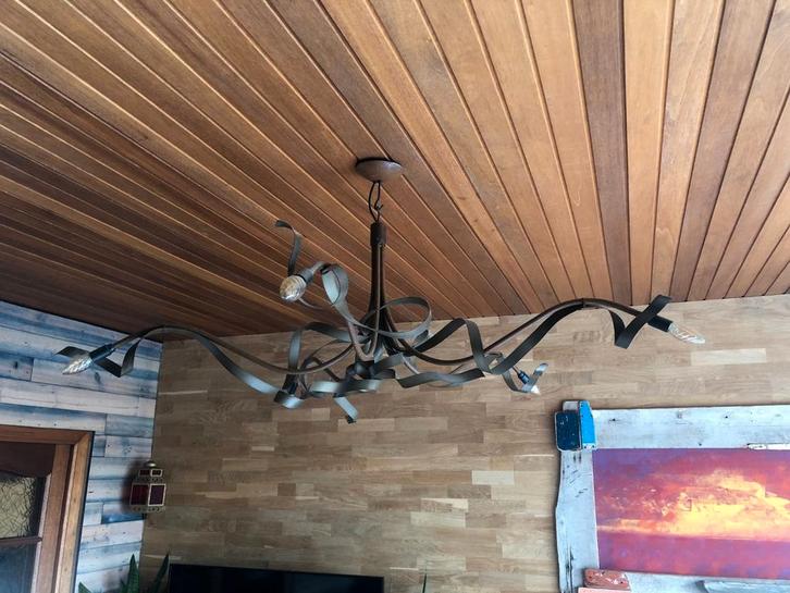 PRACHTIGE INDUSTRIELE/LANDELIJKE LAMP IN 2 TINTEN RVS/ROEST, Huis en Inrichting, Lampen | Kroonluchters, Ophalen