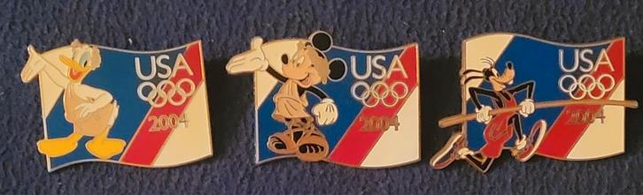 3 Disney Olympic Starter Lanyard pins Donald Mickey Goofy, Verzamelen, Disney, Zo goed als nieuw, Overige typen, Mickey Mouse