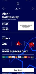 Ajax galatasaray 5 november vak 428 (zuid2) 2 kaarten!, Tickets en Kaartjes, Twee personen, Januari