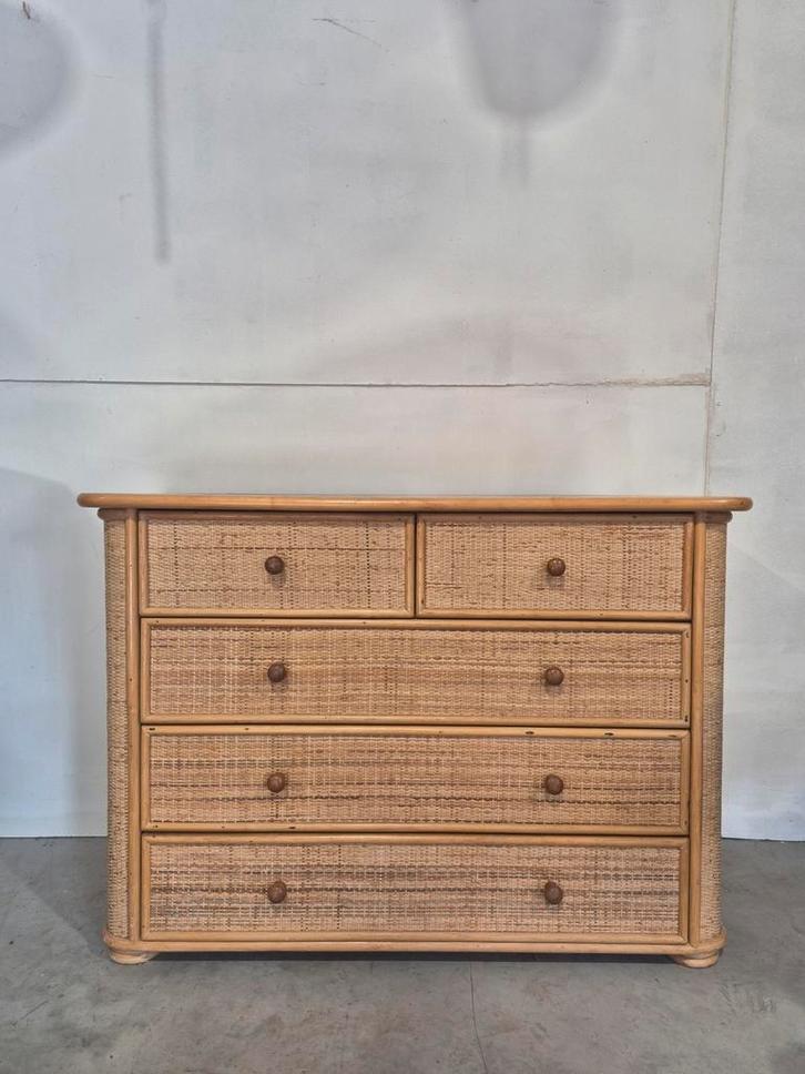 Vintage rotan commode ladekast japandi, Huis en Inrichting, Kasten | Ladekasten, Gebruikt, Minder dan 100 cm, 50 tot 100 cm, 25 tot 50 cm