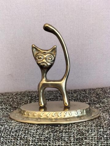 Poes kat ring houder Walter Bosse style messing 9,5 cm hoog  beschikbaar voor biedingen