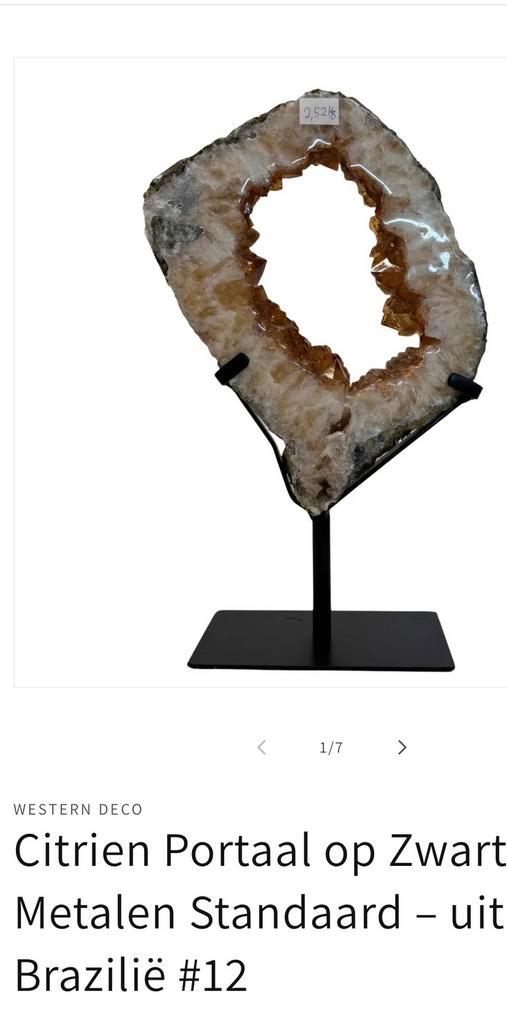 Citrien portaal op metalen voet 34 cm, Verzamelen, Mineralen en Fossielen, Mineraal, Ophalen of Verzenden