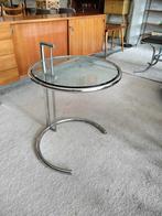 Eileen Gray stijl design verstelbare chromen bijzettafel, Huis en Inrichting, Ophalen, 50 tot 100 cm, 50 tot 75 cm, Rond