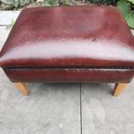 Prachtige schapenleren poef voetenbank donker leer, Huis en Inrichting, Ophalen, Zo goed als nieuw, Leer