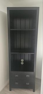 Zwarte houten kast met 2 lades, Ophalen, Minder dan 50 cm, Gebruikt, Met lade(s)