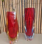 Murano Sommerso facet vazen., Gebruikt, Blauw, Ophalen of Verzenden, Glas