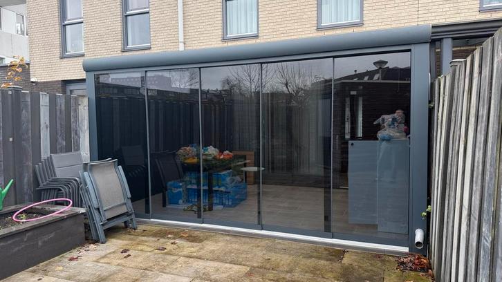 Set 5x glazen schuifraam (getint zwart), Doe-het-zelf en Verbouw, Glas en Ramen, Nieuw, Gevelraam of Ruit, 160 cm of meer, Dubbelglas