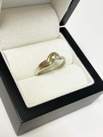 Bicolor Gouden Fantasie Ring 0.02 Briljantgeslepen Diamant, Goud, 18 tot 19, Goud, Met edelsteen