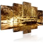 655 Bos Natuur Waterval XXL 5 Luik Canvas Schilderij 200x100, Ophalen of Verzenden
