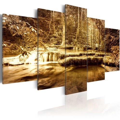 655 Bos Natuur Waterval XXL 5 Luik Canvas Schilderij 200x100, Antiek en Kunst, Kunst | Schilderijen | Abstract, Ophalen of Verzenden