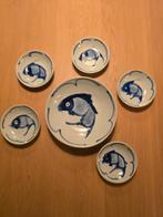 6 Antieke Chinees blauw wit Koi vis schaaltjes gemerkt €35, Antiek en Kunst, Ophalen of Verzenden