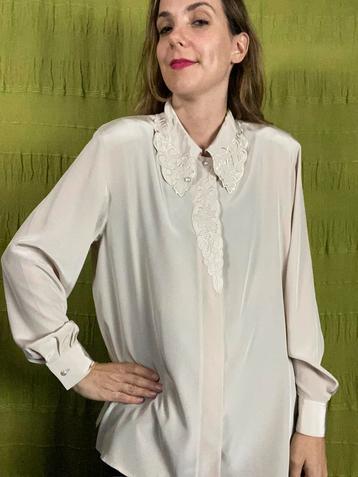 Vintage blouse / shirt - embroidery - beige - 42/XL beschikbaar voor biedingen