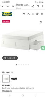 Brimnes ikea bed wit 140x200, Huis en Inrichting, Slaapkamer | Bedden, Ophalen, Wit, Tweepersoons, 140 cm