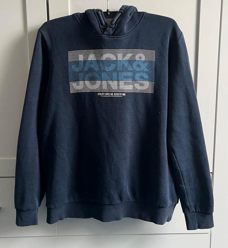 Jack & Jones hoodie sweater capuchon trui mt 164 donkerblauw, Kinderen en Baby's, Kinderkleding | Maat 164, Zo goed als nieuw