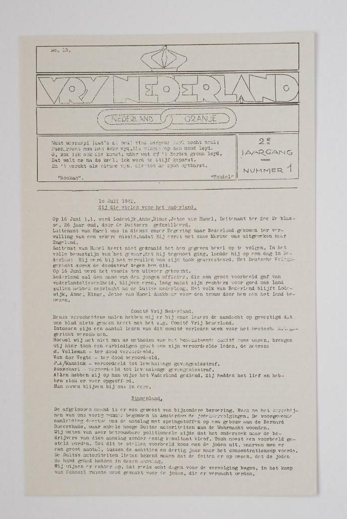 10 juli 1941 - Vrij Nederland | Heruitgave 1994, Boeken, Tijdschriften en Kranten, Zo goed als nieuw, Krant, Verzenden