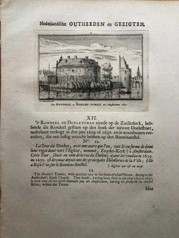 012 / Amsterdam Ronddeel en Doelentoren Kopergravure 1725 beschikbaar voor biedingen