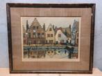 Gesigneerde kleurenets Willy Heusser – Brugge – genummerd 40, Antiek en Kunst, Kunst | Etsen en Gravures, Ophalen of Verzenden