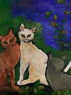 Katten, gesigneerd, op doek, 40 bij 50 c.m., Antiek en Kunst, Kunst | Schilderijen | Modern, Ophalen of Verzenden