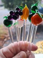 Vintage glas kunst. Set van 6 glazen roerstaafjes. Fruit., Ophalen of Verzenden, Zo goed als nieuw