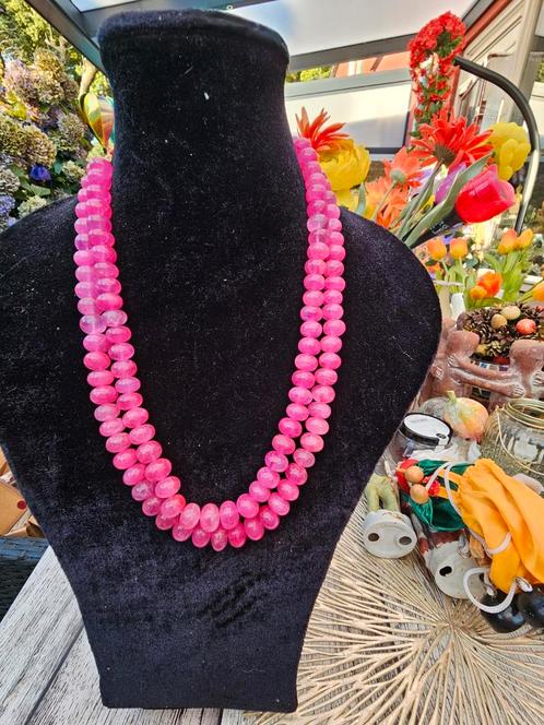 Roze  ruby Edelsteen Ketting, Sieraden, Tassen en Uiterlijk, Kettingen, Zo goed als nieuw, Steen of Mineraal, Roze, Met edelsteen