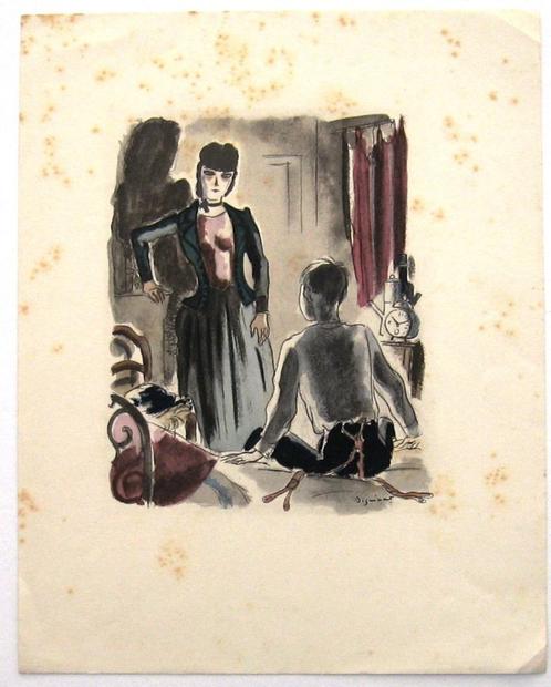 A79-7 Prent in kleur - paar in slaapkamer André Dignimont, Antiek en Kunst, Kunst | Litho's en Zeefdrukken, Ophalen of Verzenden