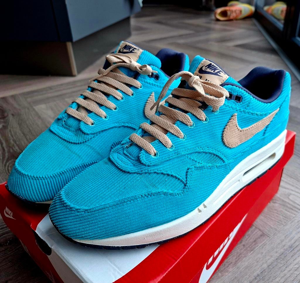 Nike Air Max 1 Corduroy Baltic Blue maat 46, Blauw, Nike, Ophalen of Verzenden, Sneakers of Gympen