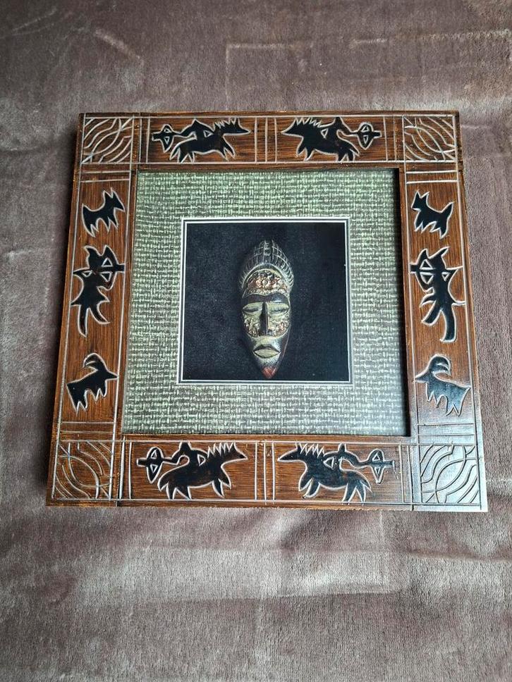 Afrikaanse Maskers in Houten Lijst, Antiek en Kunst, Kunst | Niet-Westerse kunst, Ophalen
