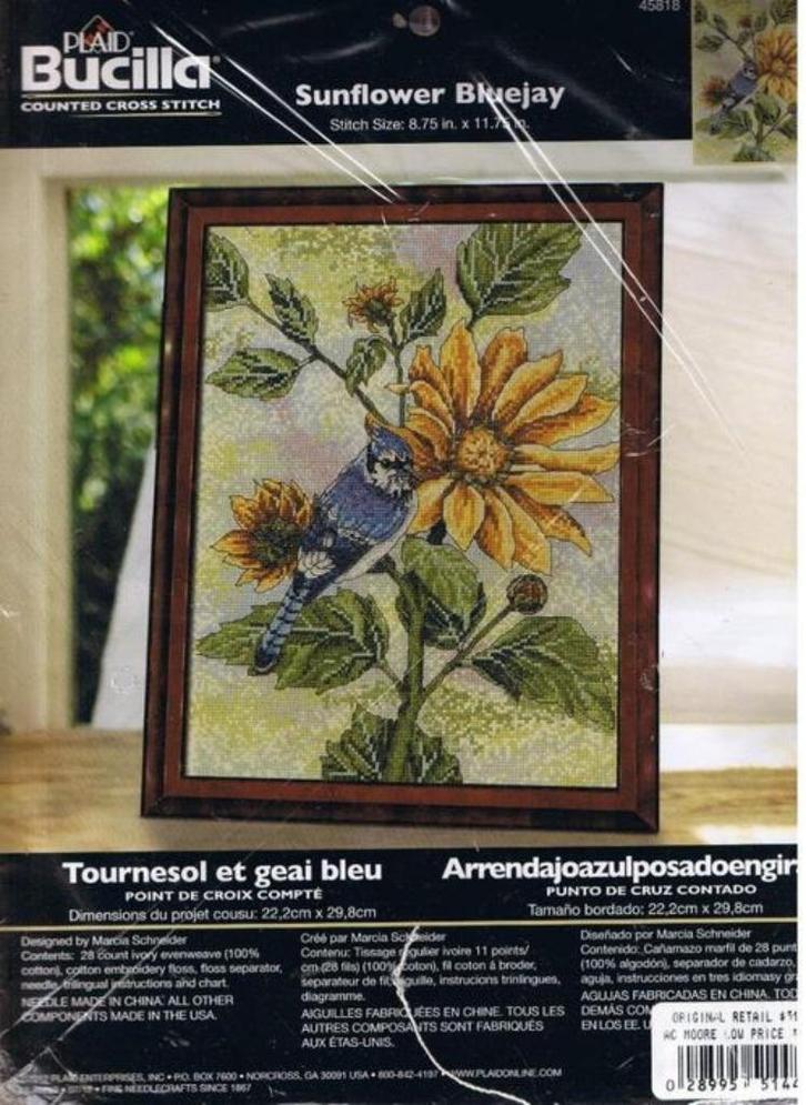 Borduurpakket Sunflower Bluejay, Hobby en Vrije tijd, Borduren en Borduurmachines, Nieuw, Borduurpakket, Ophalen of Verzenden