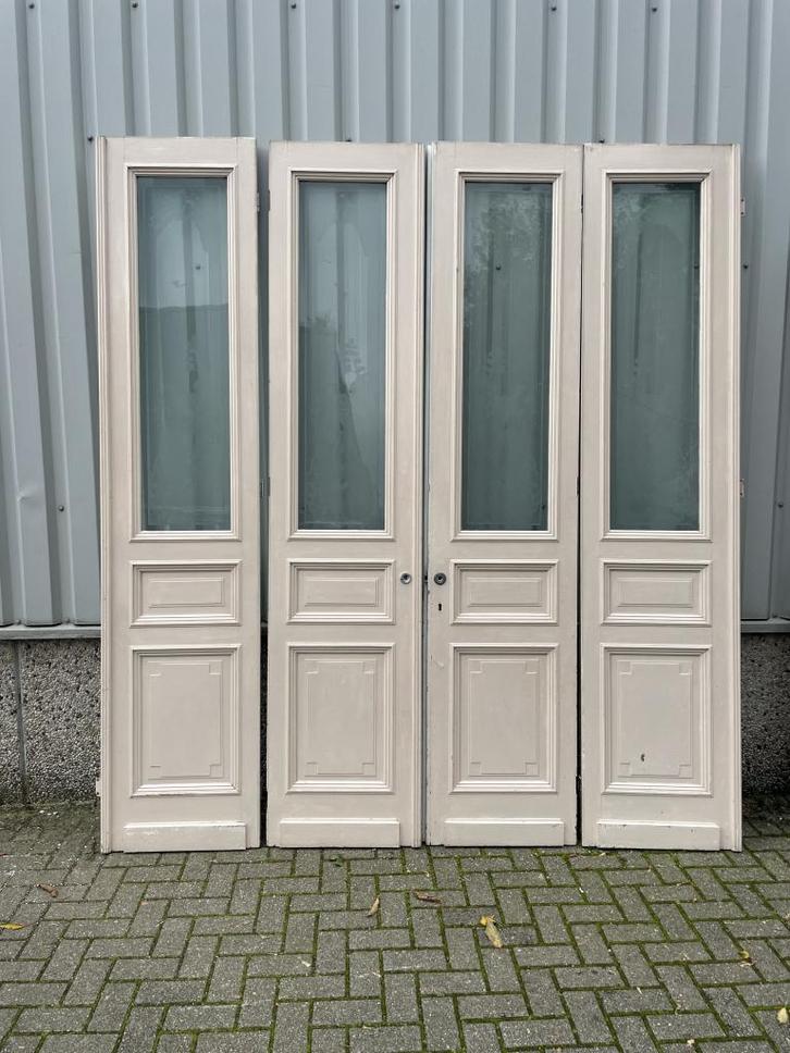 Prachtig vierluik ensuitedeuren uit 1903 met geetst glas, Doe-het-zelf en Verbouw, Deuren en Horren, Zo goed als nieuw, Binnendeur