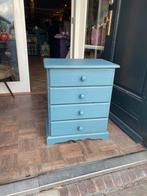 Oud klein ladekastje, 4-laads kastje, blauw nachtkastje VdlM, Huis en Inrichting, Kasten | Ladekasten, Ophalen, 50 tot 100 cm