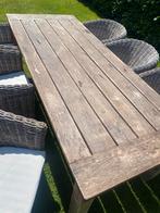 Teak houten tuintafel + 6 rieten stoelen - tuinset, Teakhout, Gebruikt, Rechthoekig, Ophalen