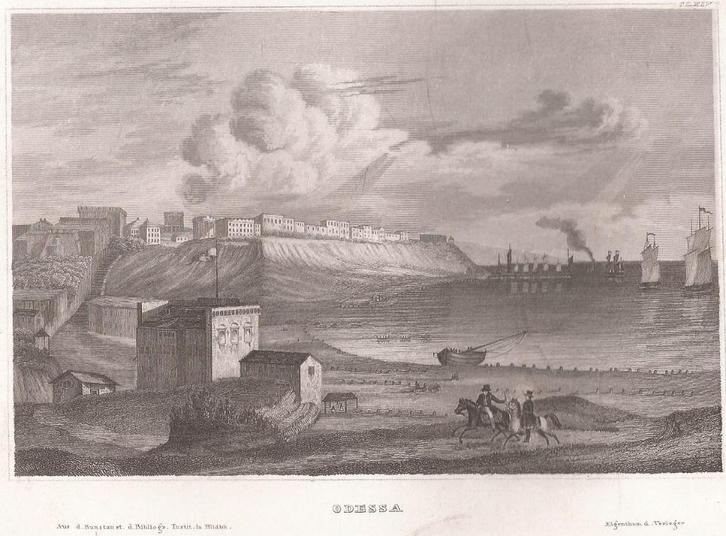 Odessa Gezicht op de haven, de stad op de achtergrond ca1837, Antiek en Kunst, Kunst | Etsen en Gravures, Ophalen of Verzenden