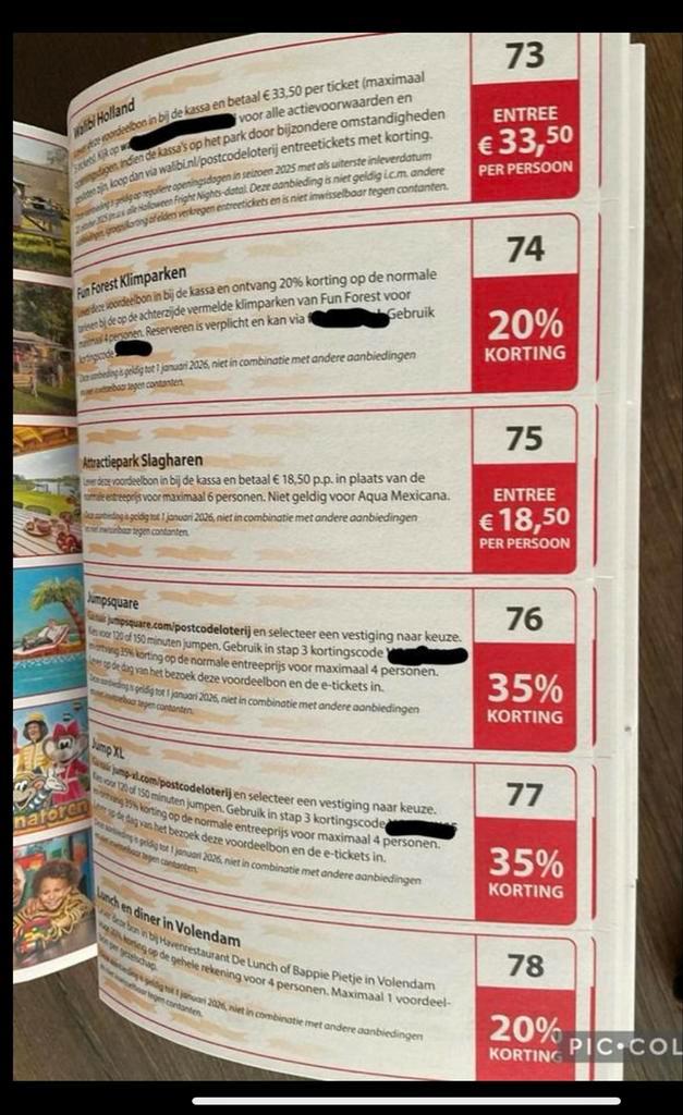 Kortingsbonnen van Postcodeloterij Voordeelagenda 2025 (KWF), Tickets en Kaartjes, Kortingen en Cadeaubonnen, Drie personen of meer