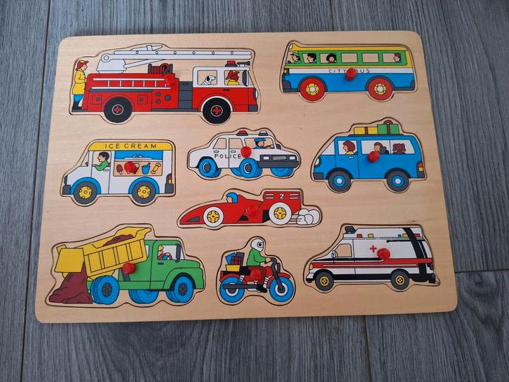 Houten Puzzel Voertuigen, Kinderen en Baby's, Speelgoed | Kinderpuzzels, Zo goed als nieuw, 6 maanden tot 2 jaar, Minder dan 10 stukjes