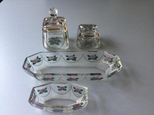 4-delig antiek glazen toiletstel, Antiek en Kunst, Antiek | Glas en Kristal, Ophalen of Verzenden