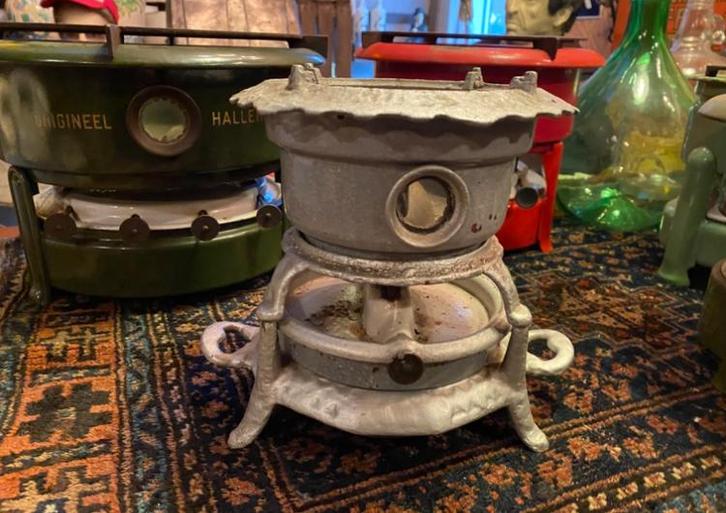 Grijs emaille / gietijzer petroleumstel 1 pits kooktoestel, Antiek en Kunst, Antiek | Emaille, Ophalen of Verzenden