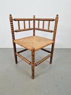 Vintage bobbin eiken hout hoek stoel biezen ’50 mid century