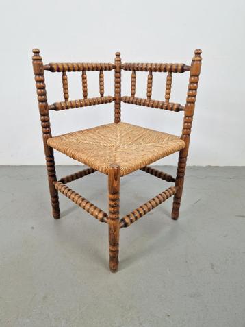 Vintage bobbin eiken hout hoek stoel biezen ’50 mid century  beschikbaar voor biedingen