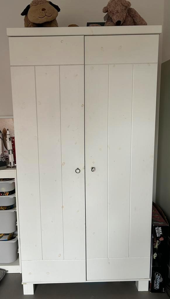 Kledingkast wit hout, Huis en Inrichting, Kasten | Kledingkasten, Gebruikt, 150 tot 200 cm, 50 tot 100 cm, 50 tot 75 cm, Met deur(en)