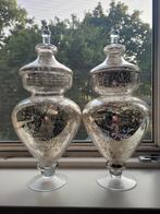 Vintage set glazen stolpen met zilver, Ophalen of Verzenden, Overige kleuren, Glas, Minder dan 50 cm